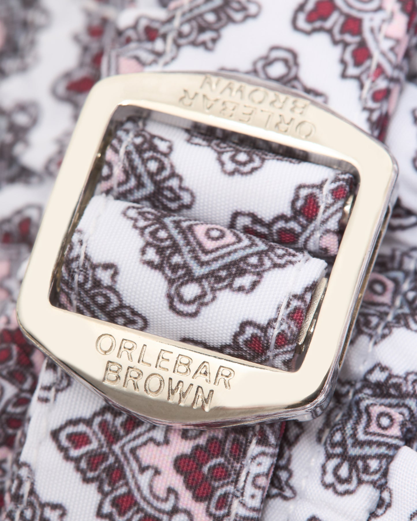 Russell - Kids Paisley Print Swim Shorts in Pink Lemonade Detail Buckle View