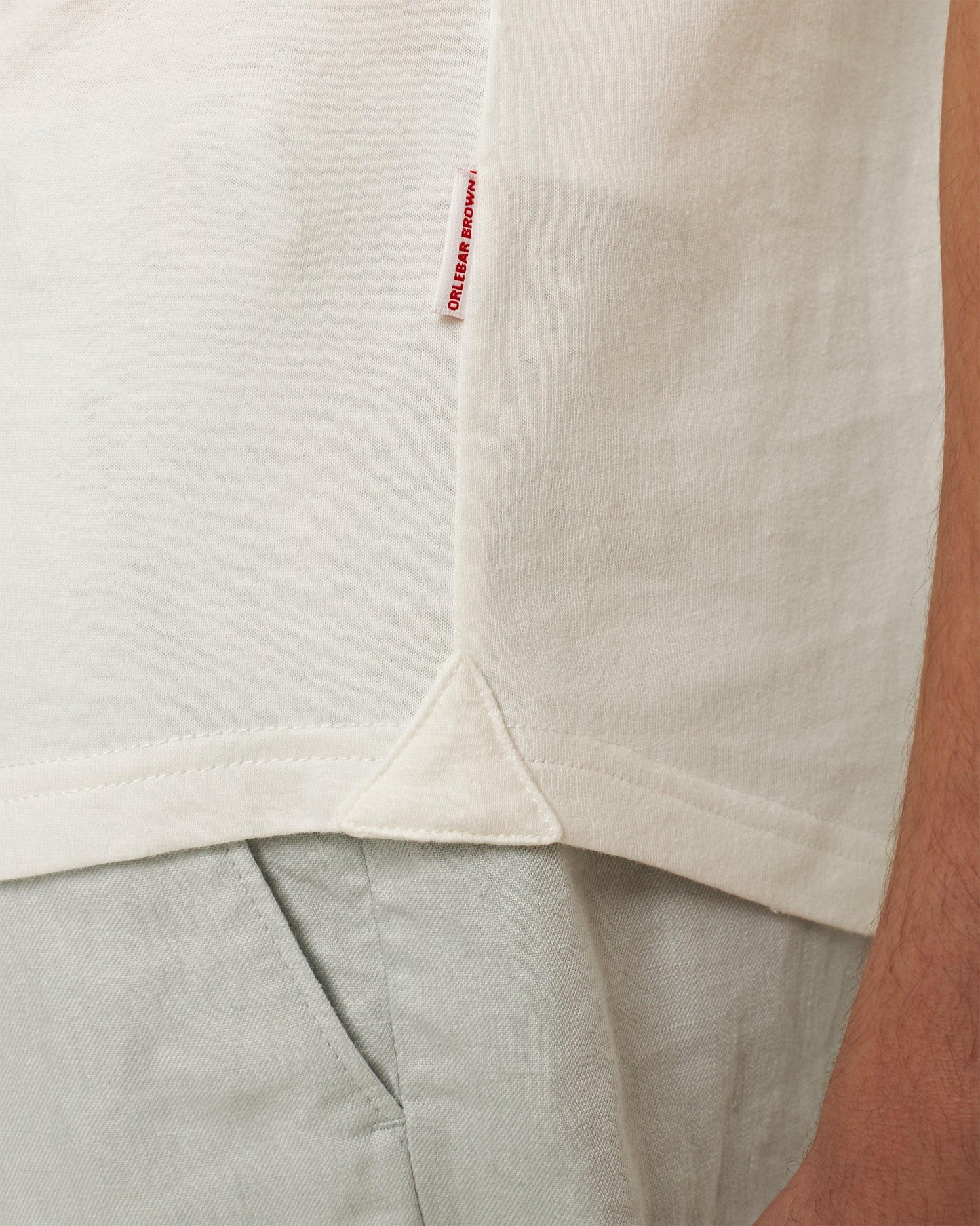 Sebastian Silk - Mens Tailored Fit Cotton-Silk Polo Shirt In White Sand Detail 1 View