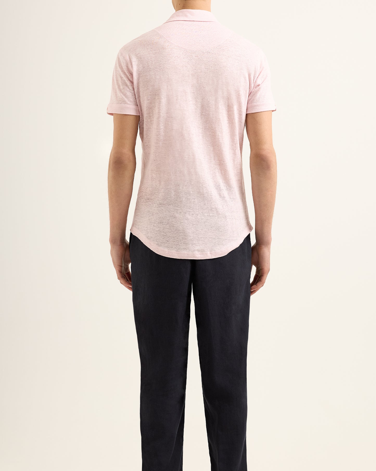 Sebastian Linen - Tailored Fit Linen Polo Shirt in Rodeo Pink Model Back