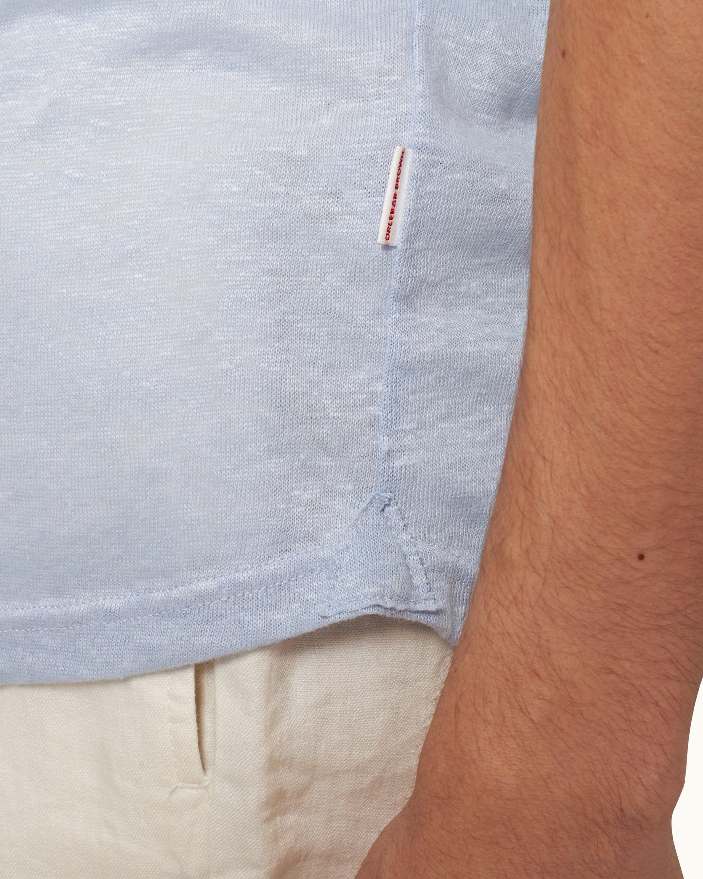 Sebastian Linen - Mens Tailored Fit Linen Polo Shirt In Soft Blue Detail 1 View