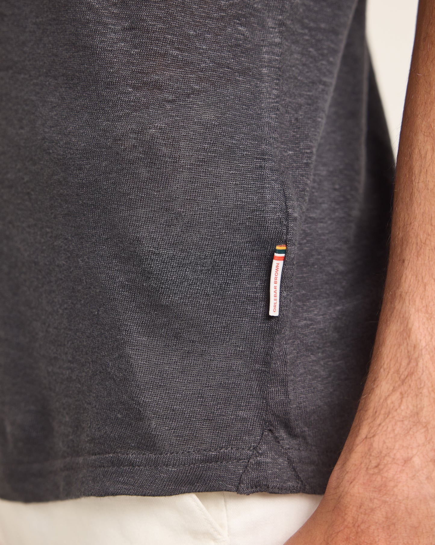 Sebastian Linen - Tailored Fit Linen Polo Shirt in Volcano Ash Grey Detail View