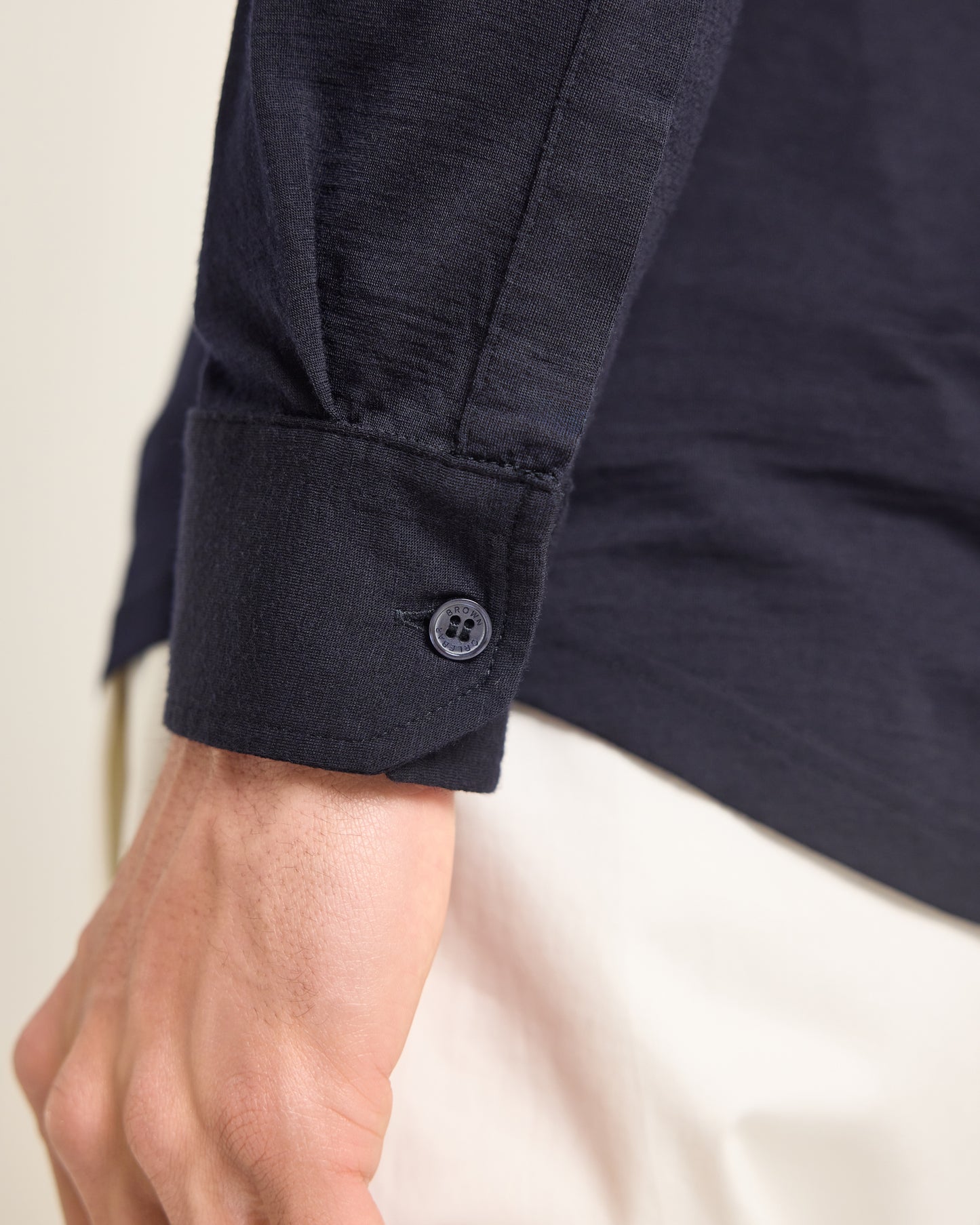 Sebastian Merino - Tailored Fit Long-Sleeve Merino Polo Shirt in Night Iris Detail 1 View