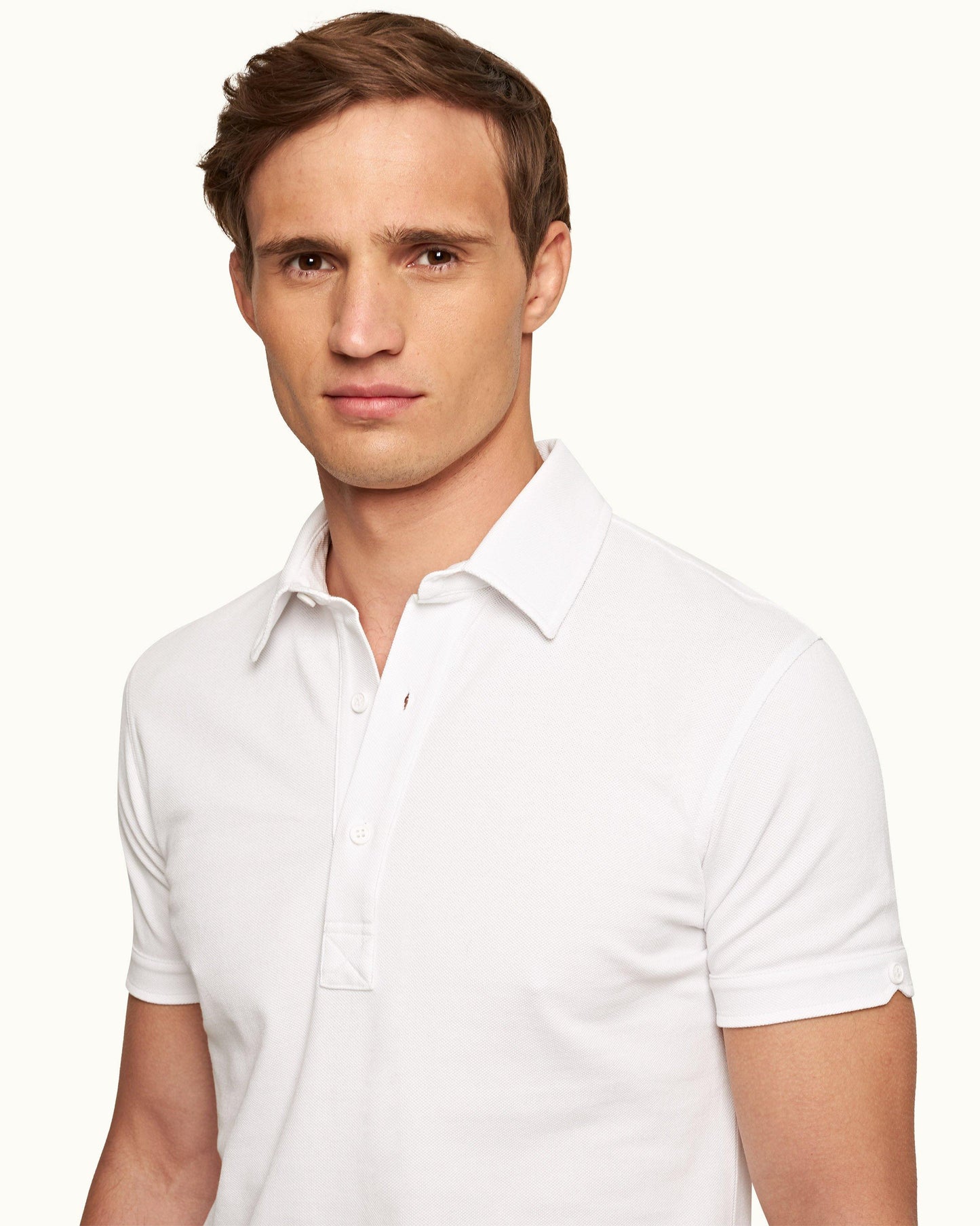 Sebastian - Mens White Tailored Fit Pique Polo Shirt Collar Detail View