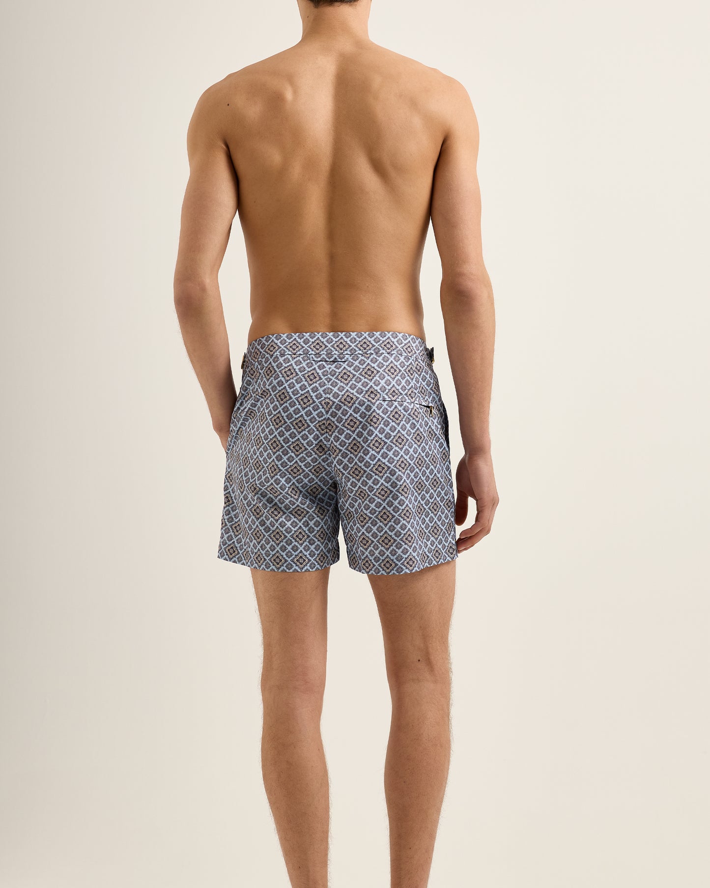 Setter - Shorter-Length Paisley Season Print Swim Shorts in Wave Blue Model Back