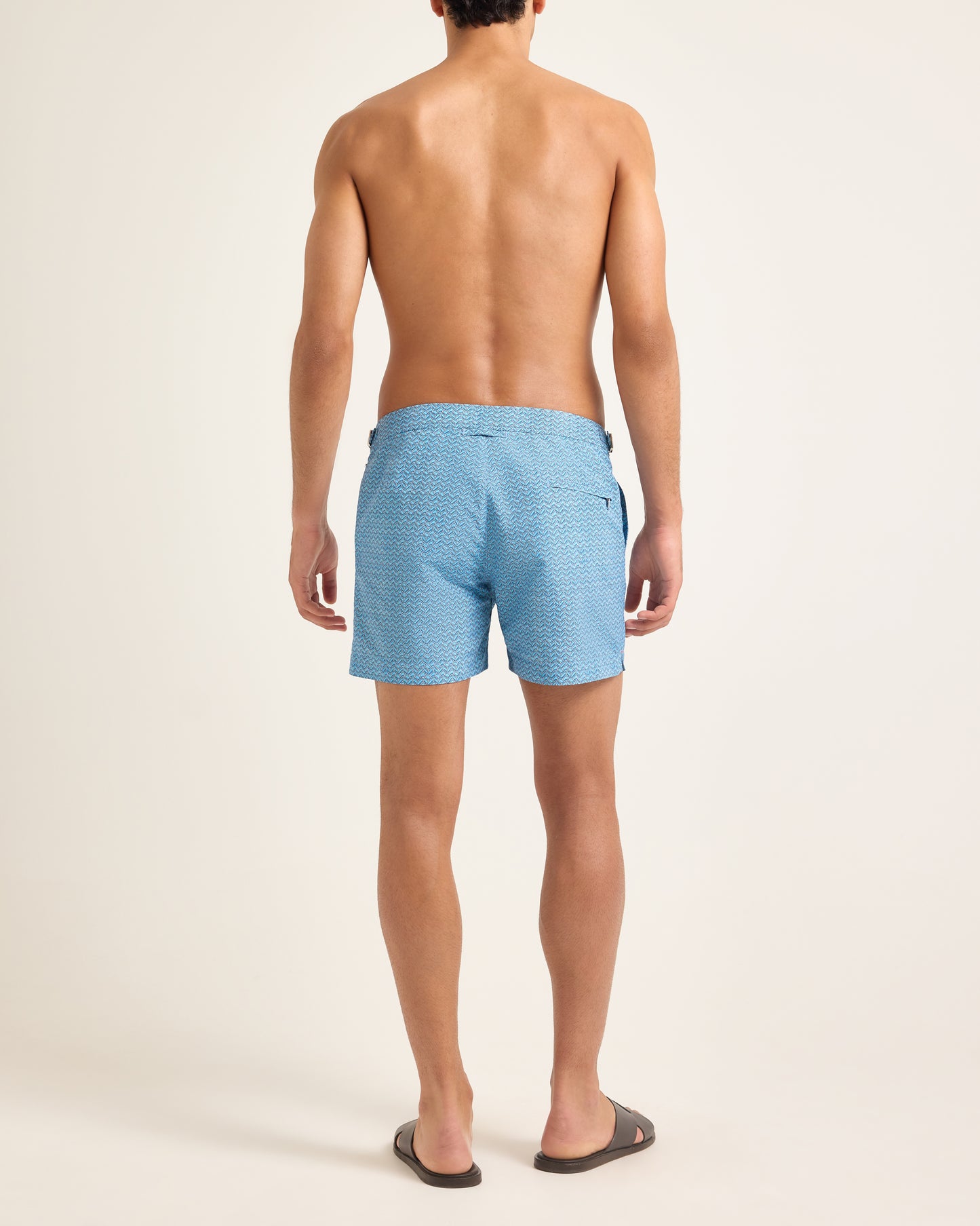 Setter - Shorter-Length Riptide Print Swim Shorts in Aqua Blue Model Back View