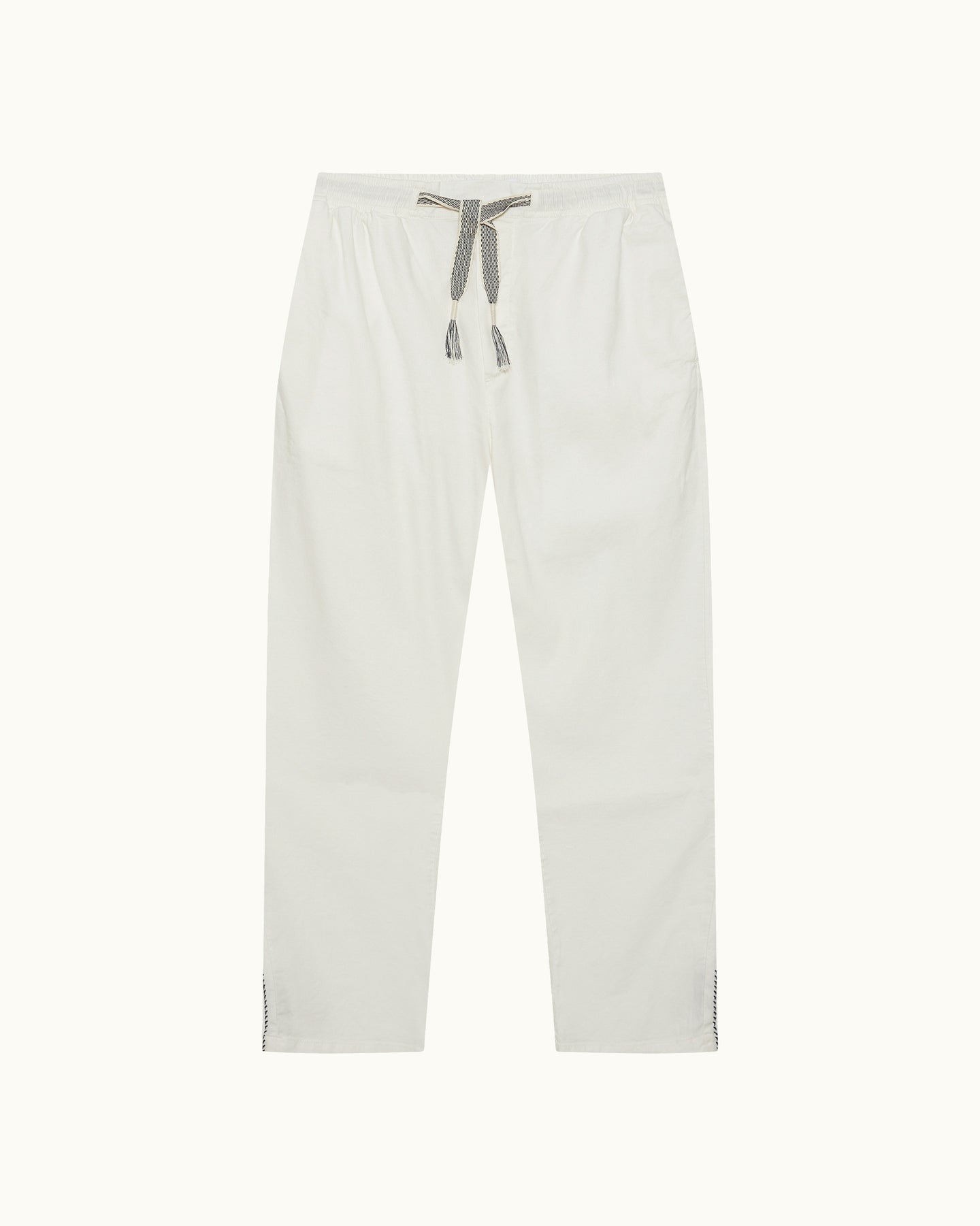 Sonoran - Relaxed Fit Linen Blend Botanic Embroidery Trousers in Sea Mist Front View