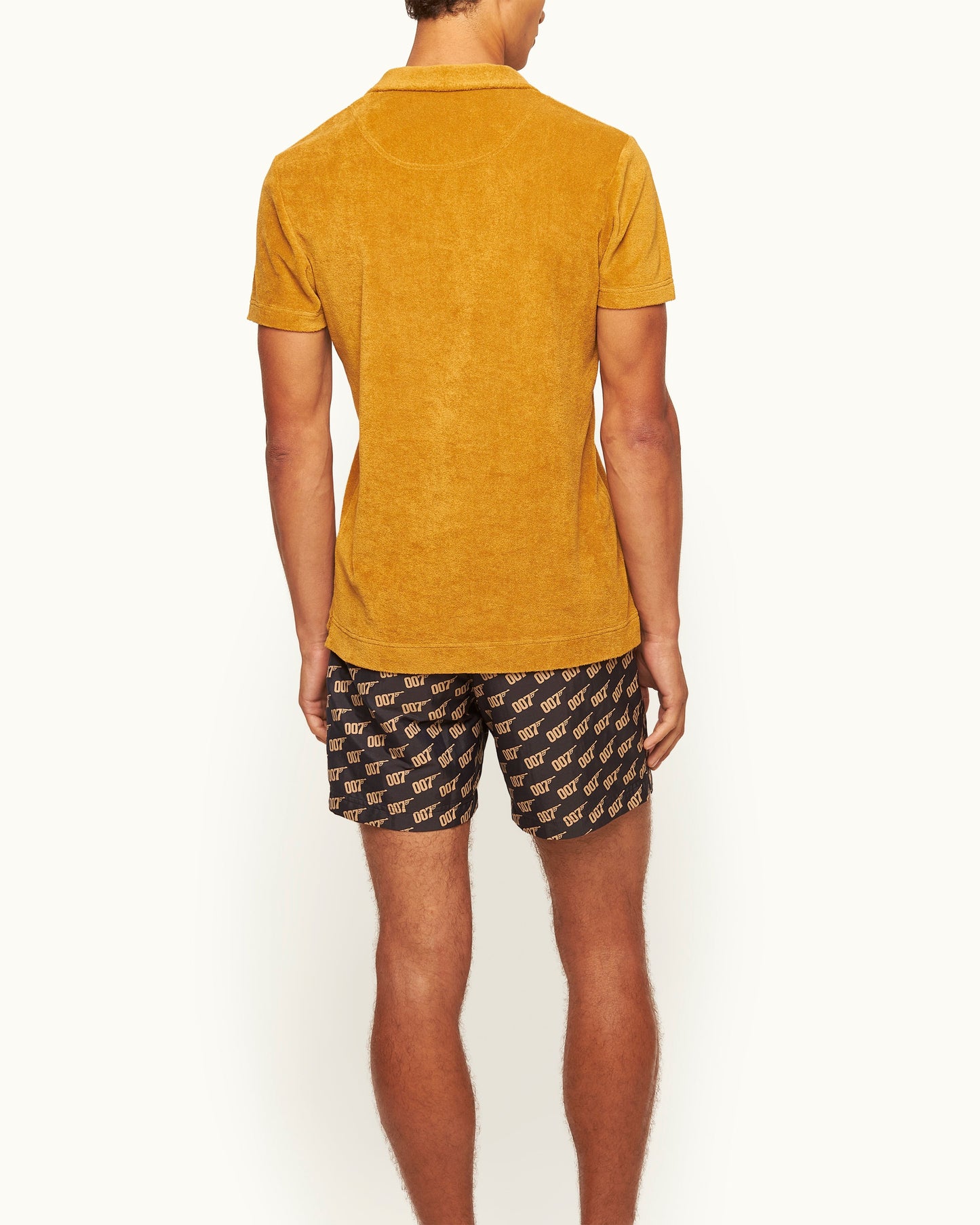 Terry Towelling - Tailored Fit Cotton Towelling Resort Polo Shirt in Gold Model Back