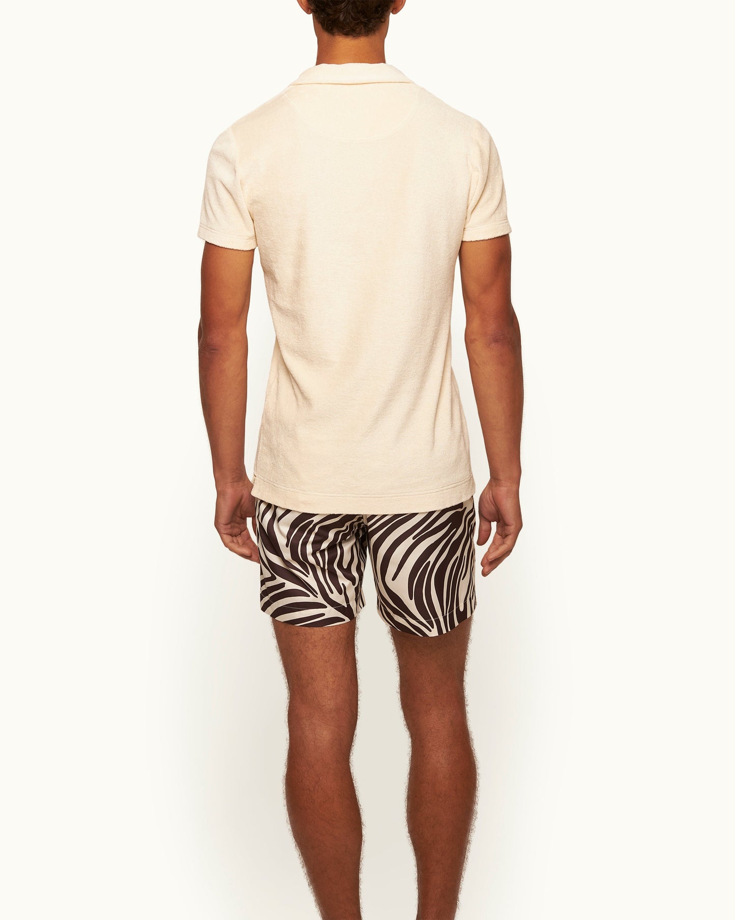 Terry Towelling - Tailored Fit Cotton Towelling Resort Polo Shirt in Latte Model Back