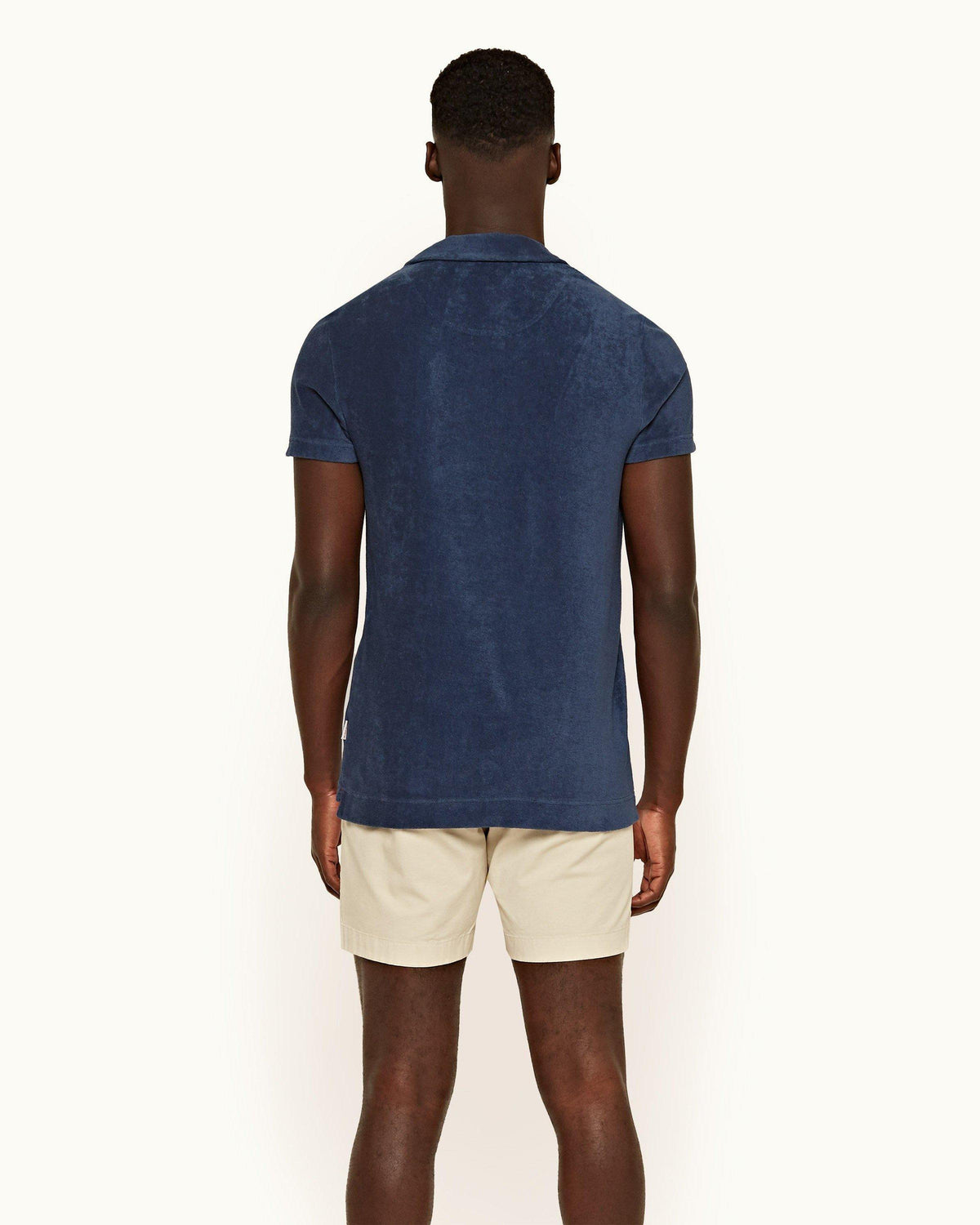 Terry Towelling - Mens Classic Blue Towelling Resort Polo Shirt Back Model View