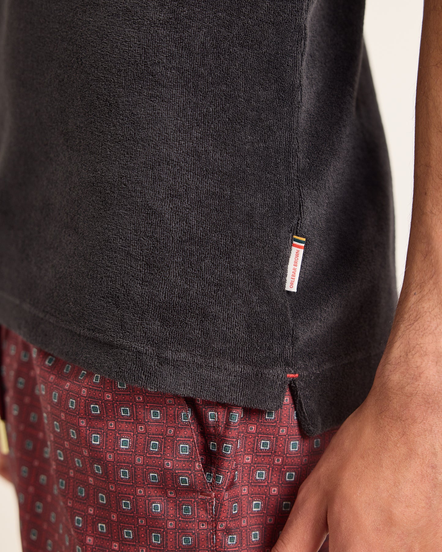 Terry Towelling - Tailored Fit Cotton Towelling Resort Polo Shirt in Volcano Ash Grey Detail View