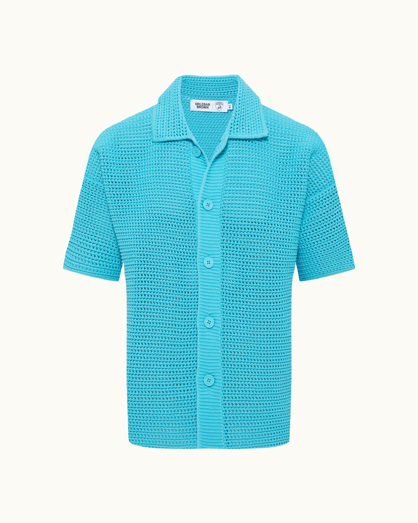 Blue textured short-sleeve shirt on a white background