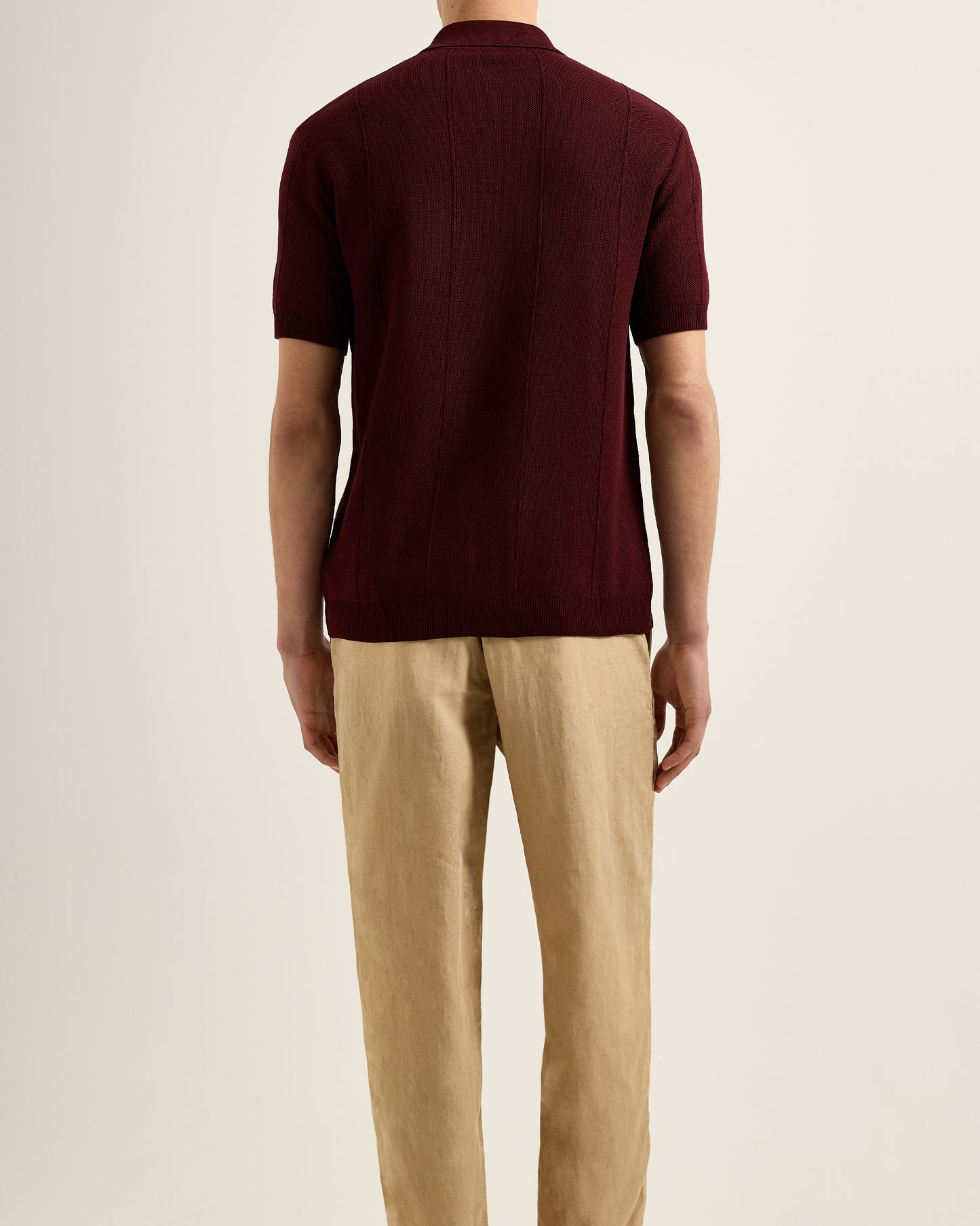 Tiernan - Classic Fit Capri Collar Pique Knit Shirt in Damson Model Back