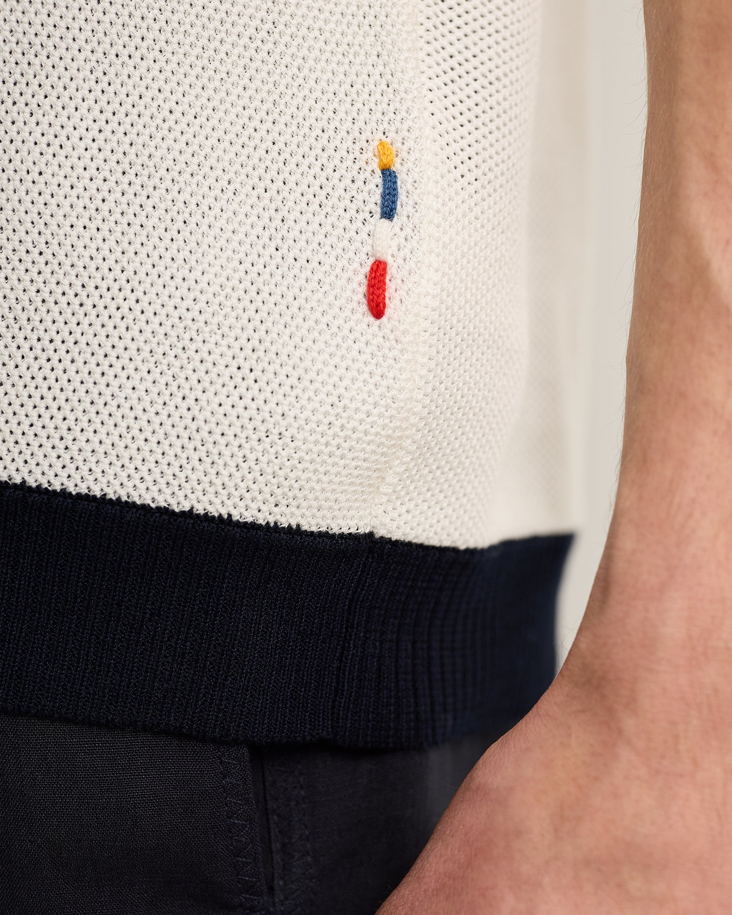 Tiernan - Classic Fit Pique Knit Shirt in White Sand And Night Iris Detail 1