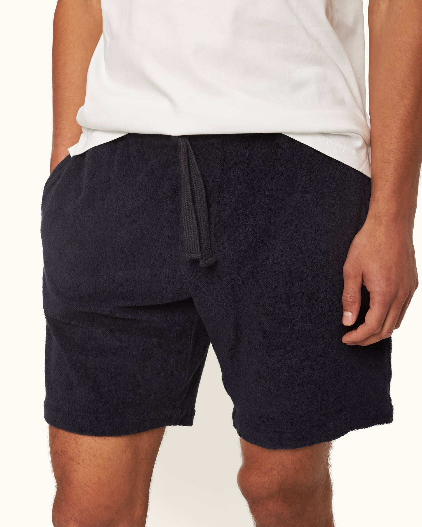 Trevone - Classic Fit Towelling Pique Drawcord Sweat Shorts in Night Iris Detail