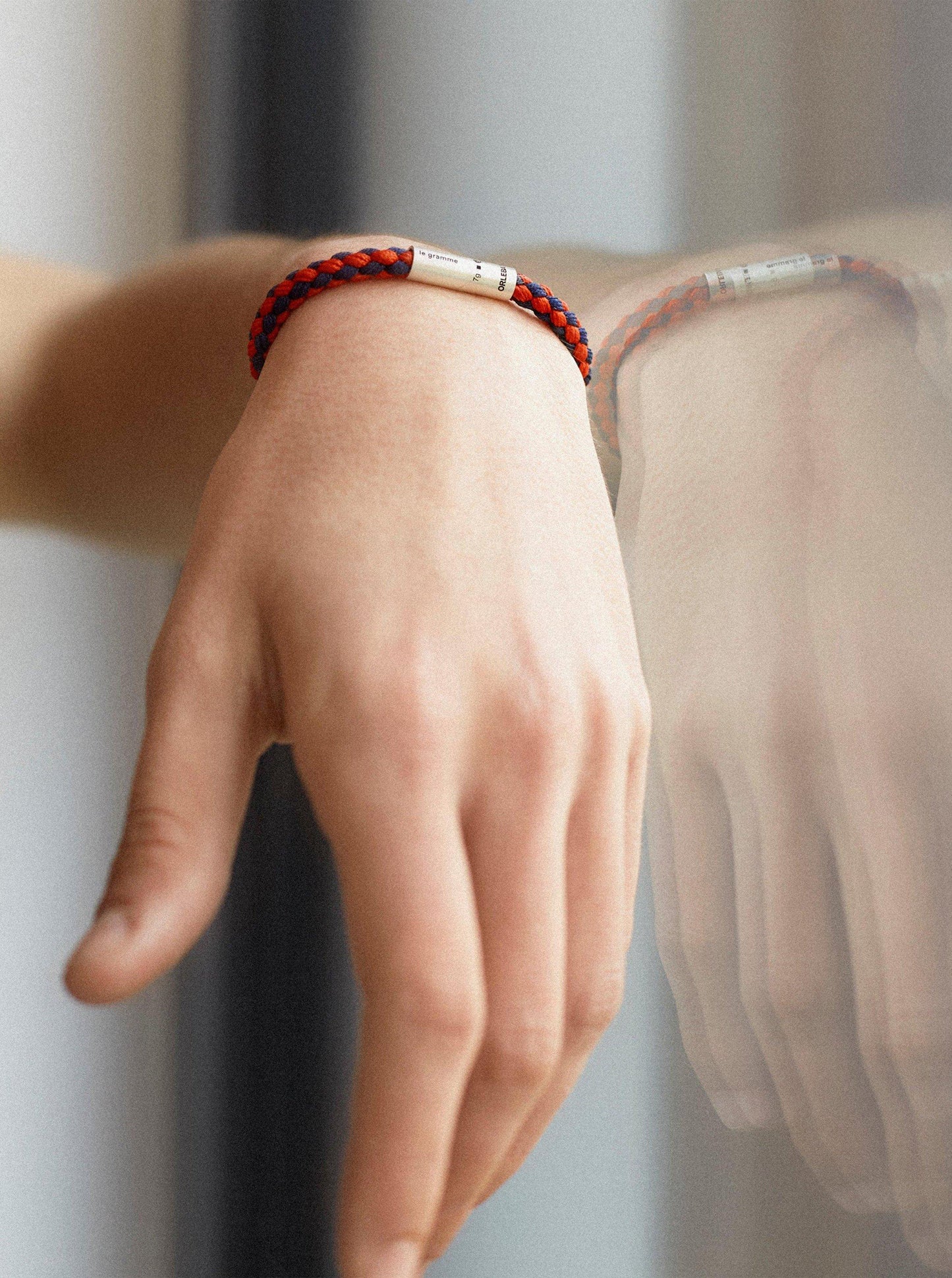 Nato - Mens Navy And Red Orlebar Brown X Le Gramme Cable Bracelet Campaign Image