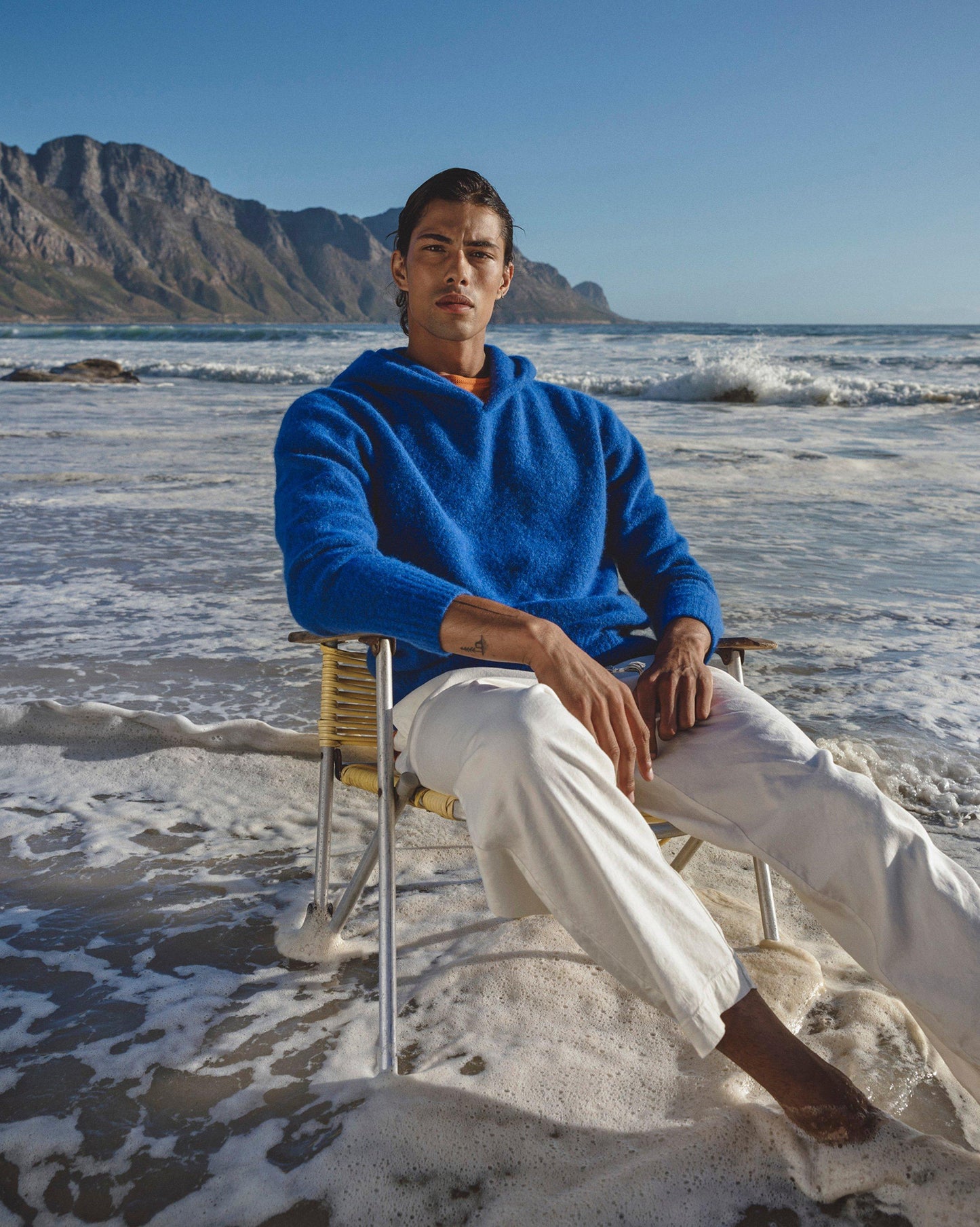 Sonoran - Mens Washed Buttercup Multi-Stitch Relaxed Fit Garment-Dye Trousers Campaign Image