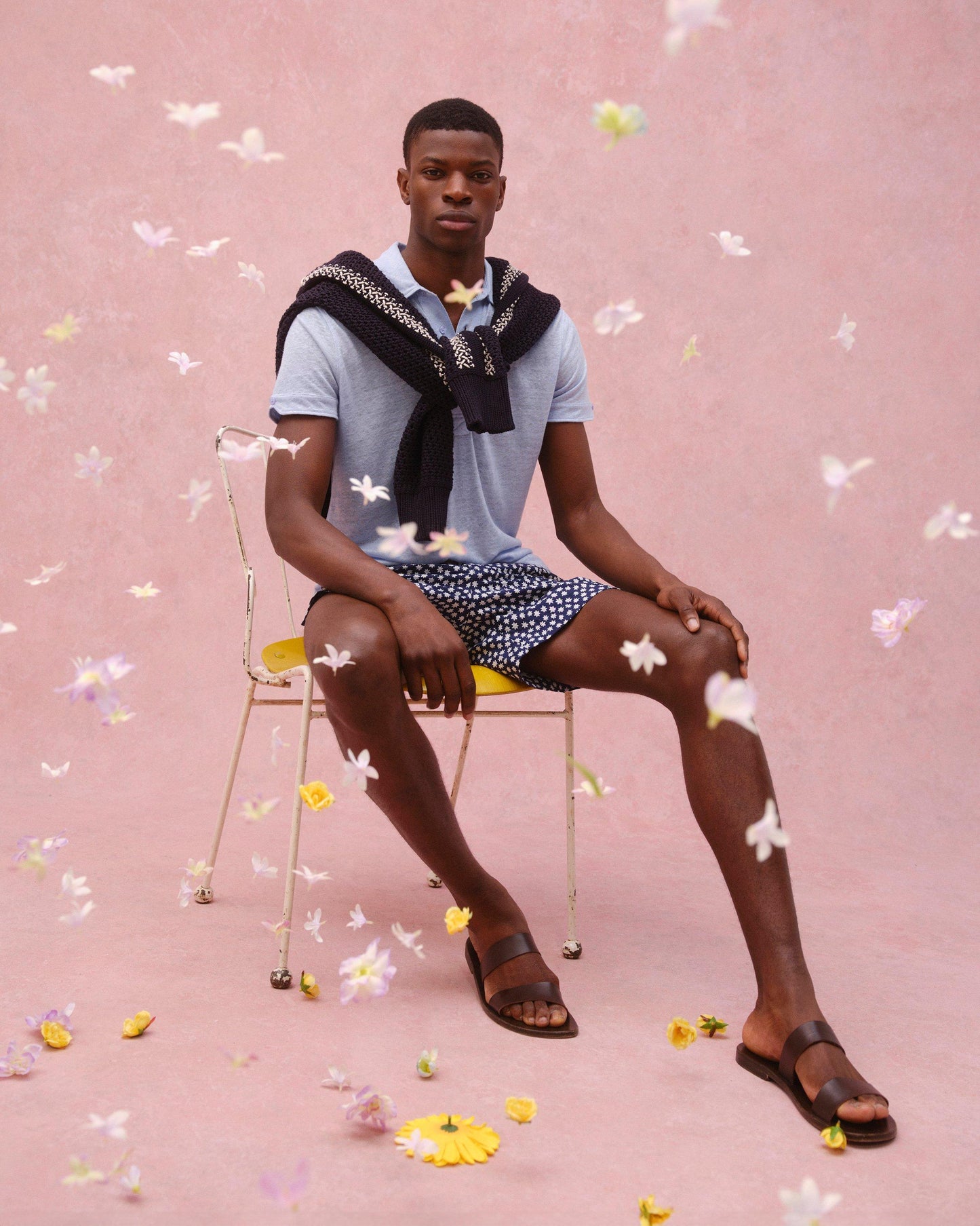 Sebastian Silk - Mens Tailored Fit Cotton-Silk Polo Shirt In Springfield Blue Campaign Image