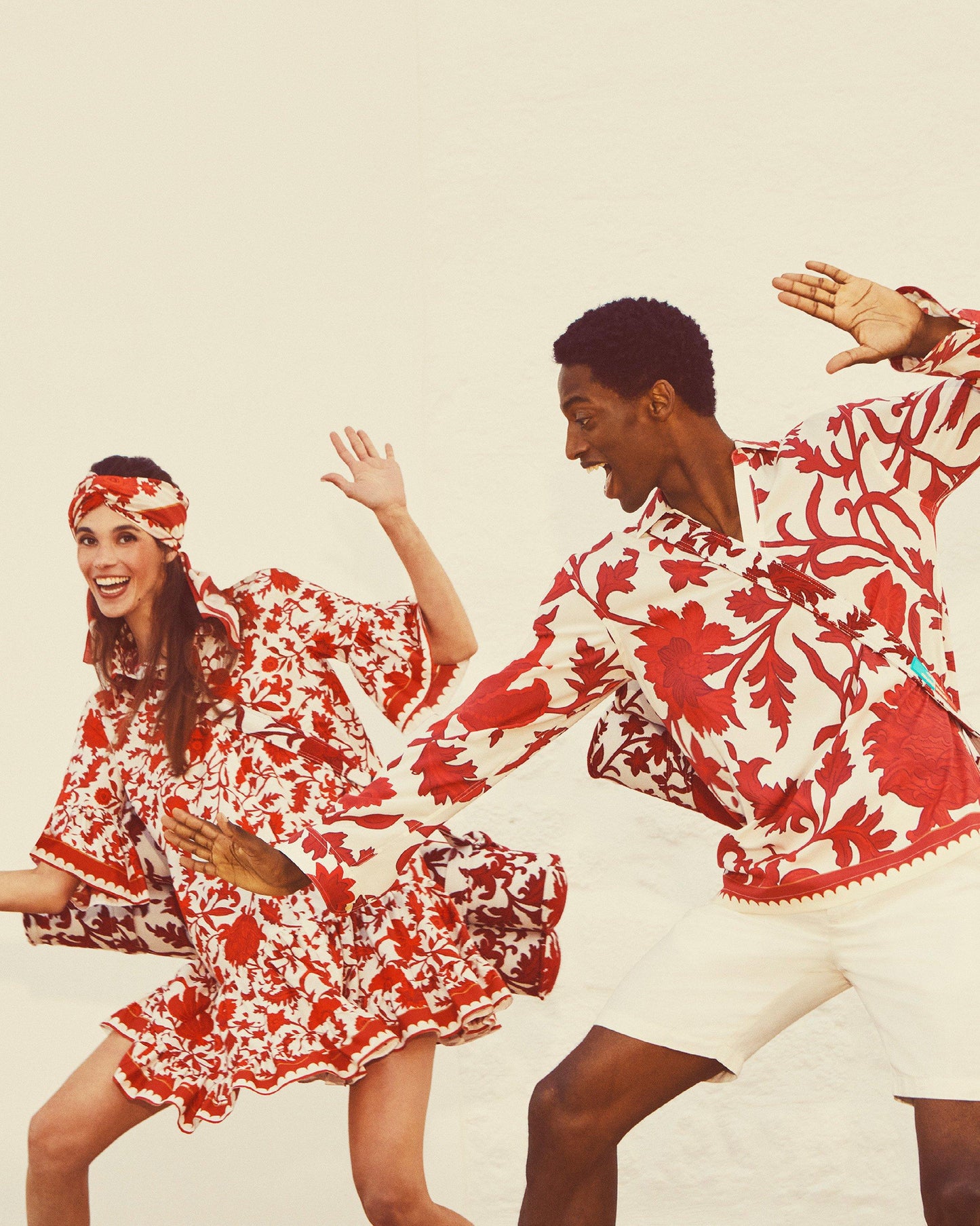 Ridley - Dragonflower Print Relaxed Fit Classic Collar Shirt in Summer Red/White Sand Campaign