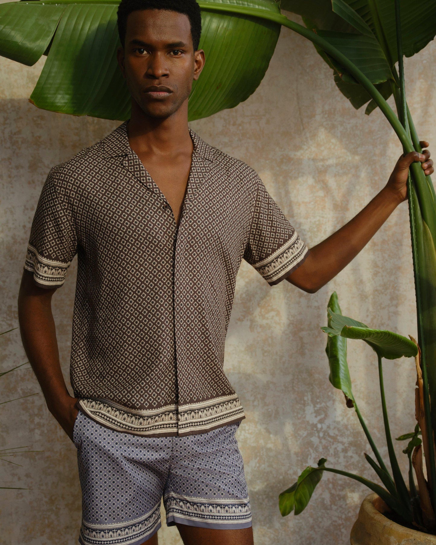 Maitan - Truffle Solmio Print Relaxed Fit Capri Collar Shirt Campaign