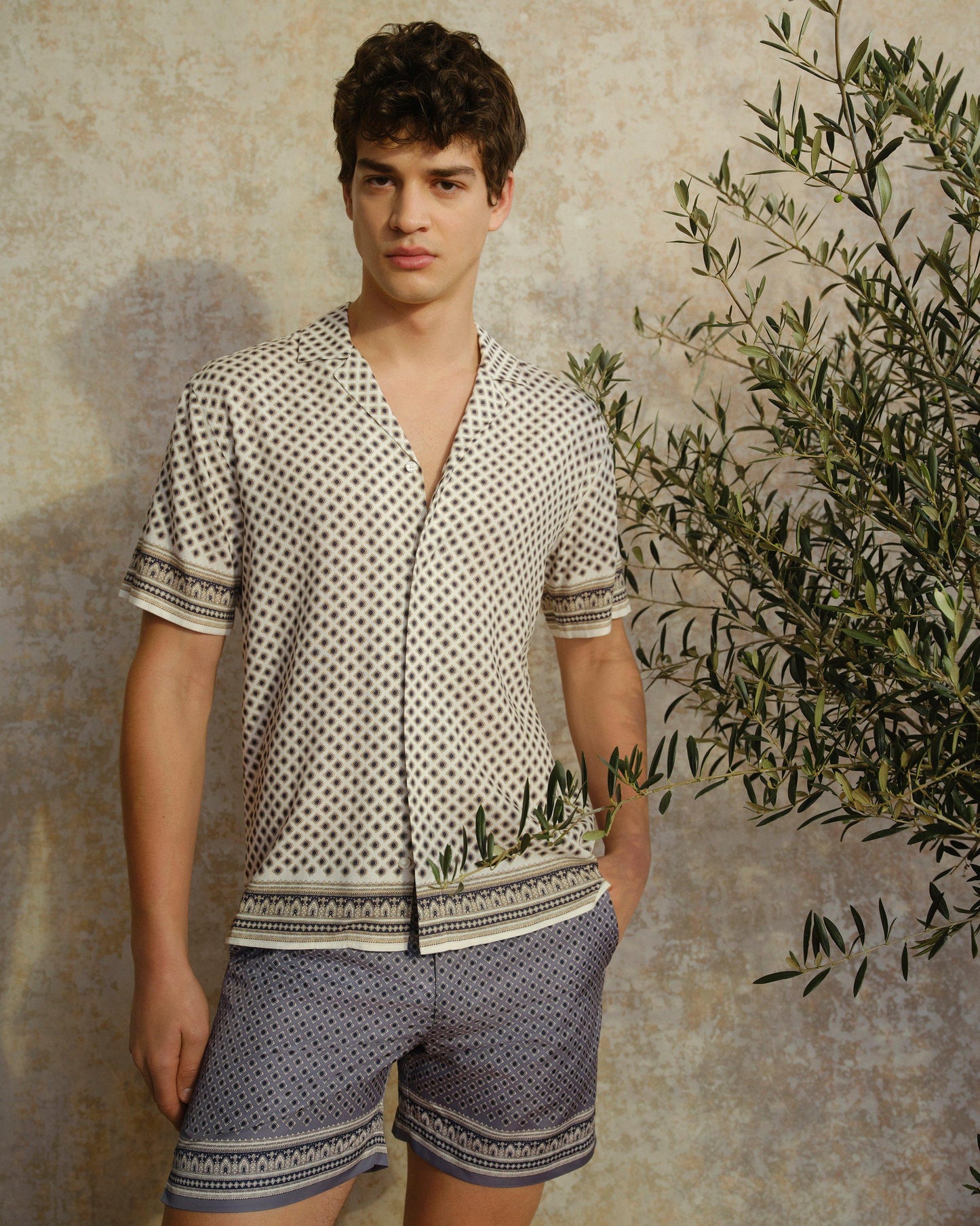 Maitan - White Sand Solmio Print Relaxed Fit Capri Collar Shirt Campaign