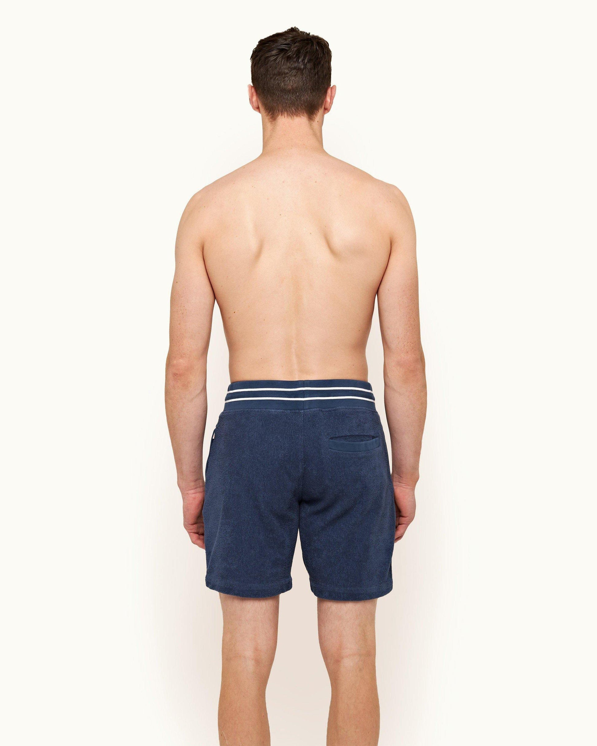 Afador - Mens Classic Blue Classic Fit Contrast Stitch Sweat Shorts Back Model View