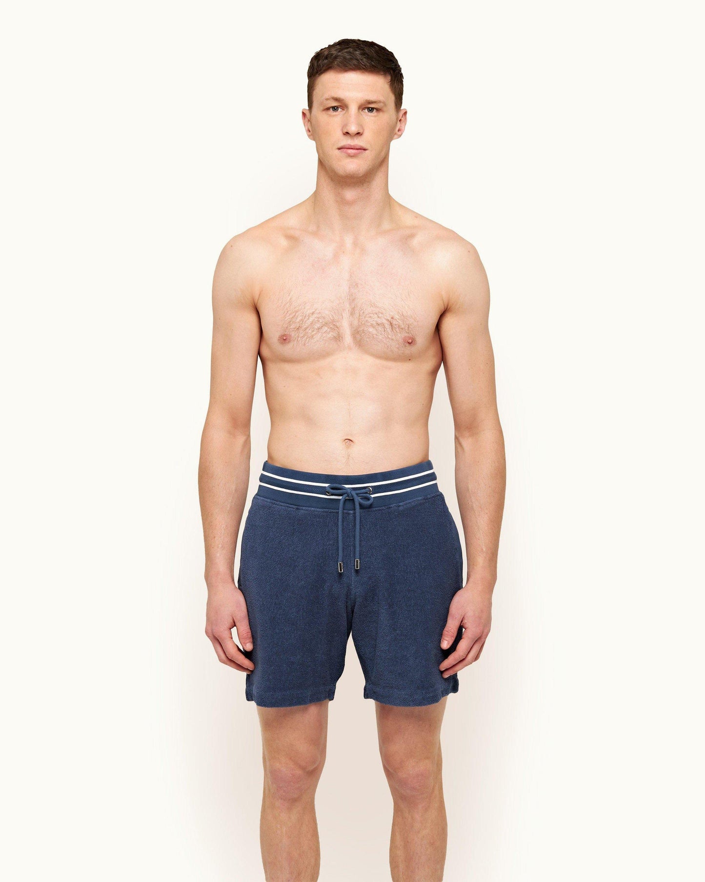Afador - Mens Classic Blue Classic Fit Contrast Stitch Sweat Shorts Front Model View