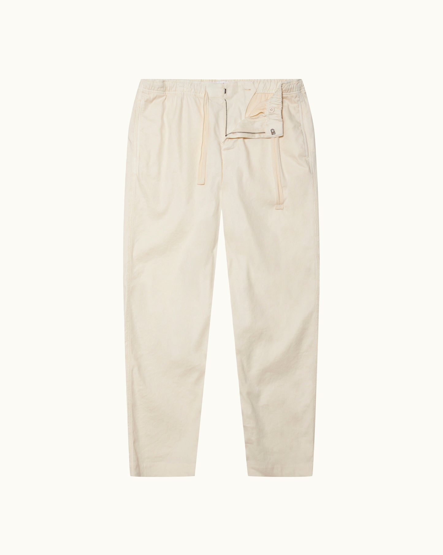 Alex Garment Dye - Relaxed Fit Garment Dye Cotton Trousers in Latte Front View