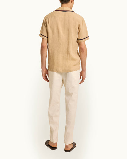 Alex Garment Dye - Relaxed Fit Garment Dye Cotton Trousers in Latte Model Back