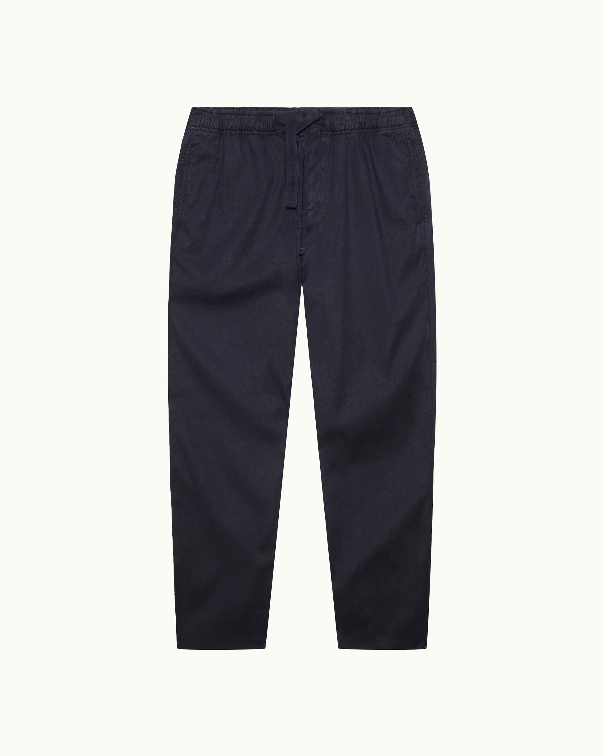 Alex Garment Dye - Relaxed Fit Garment Dye Cotton Trousers in Night Iris Front View