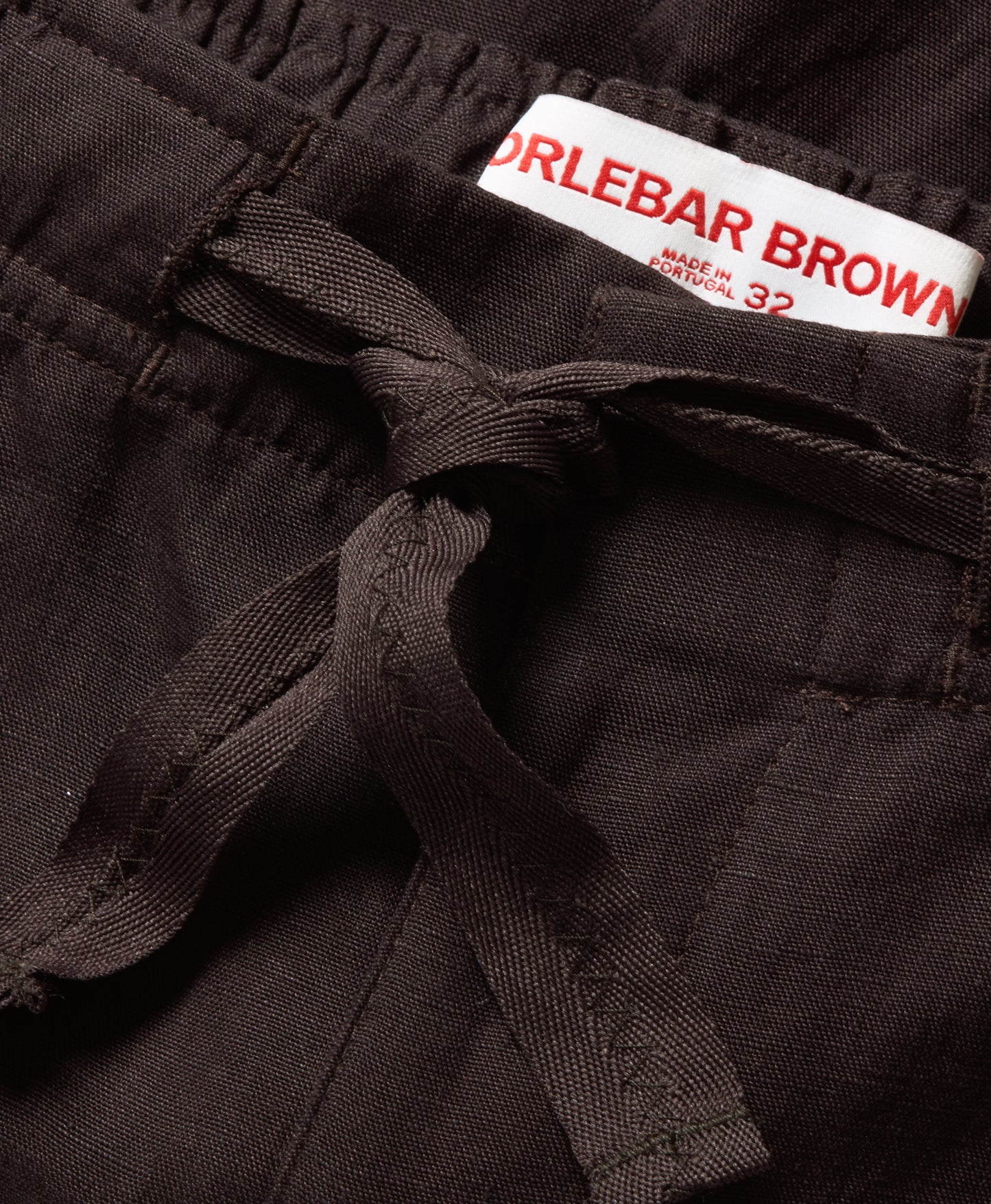 Close-up of a black leather jacket with a 'Orlebar Brown' label.
