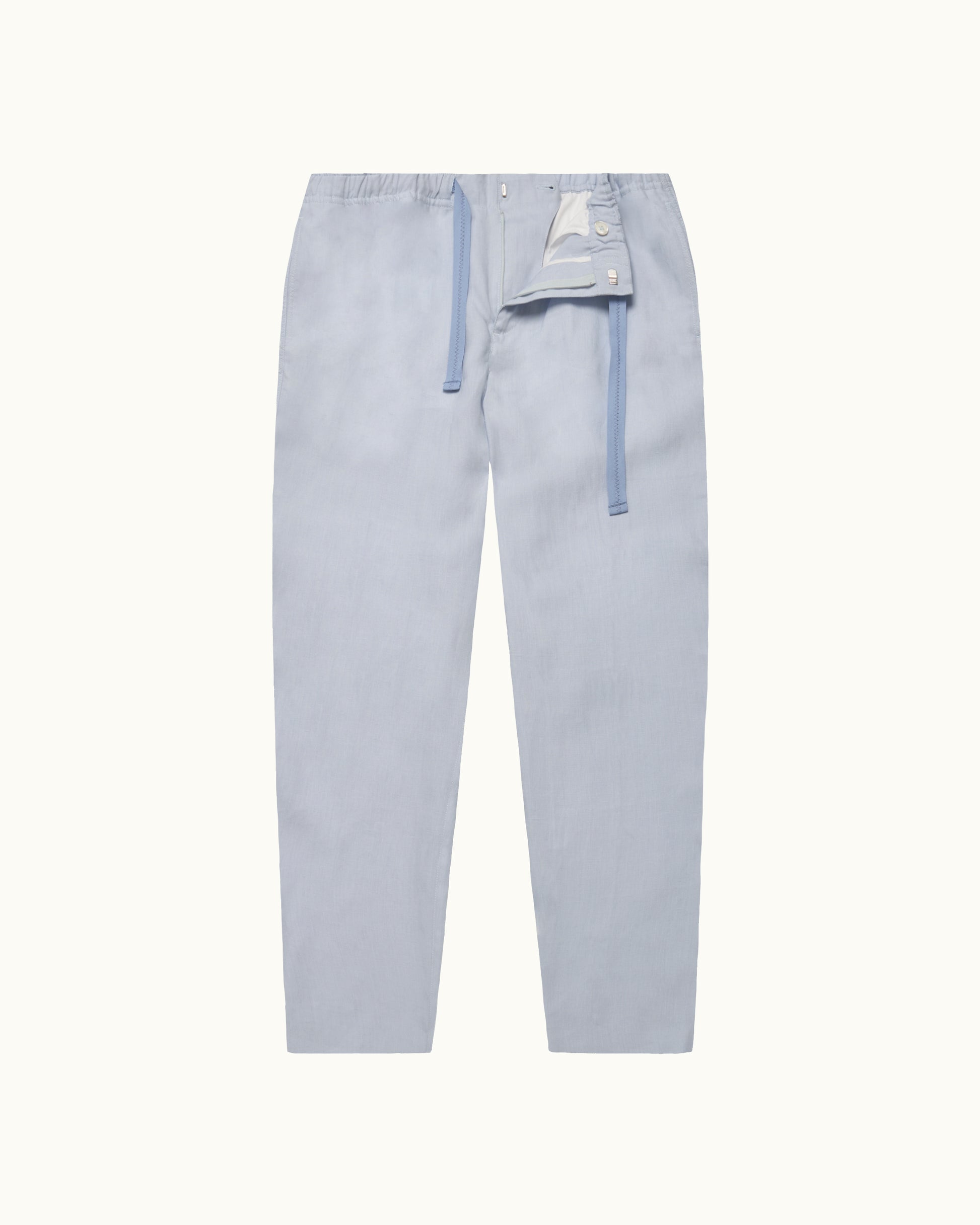 Light blue pants with zippers on a white background