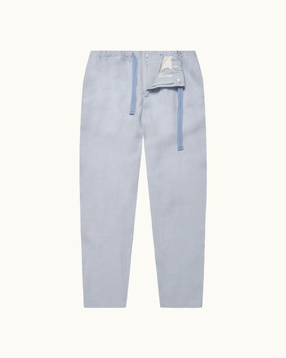 Light blue pants with zippers on a white background