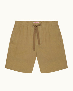 Alex Linen - Relaxed Fit Drawcord Linen Shorts in Agave Green Front View