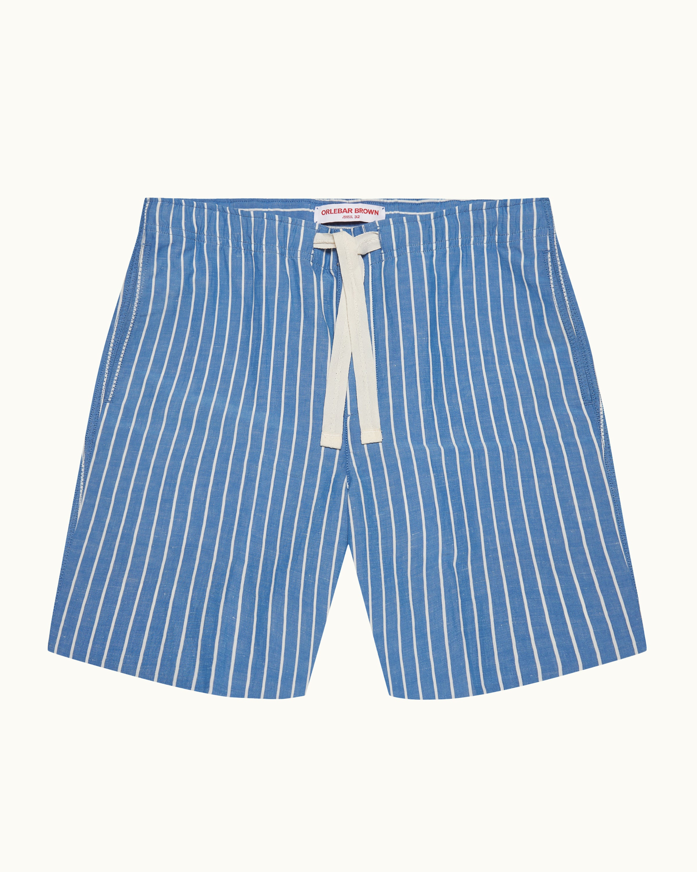 Orlebar Brown | Men's Relaxed Fit Striped Drawcord Linen Shorts in ...
