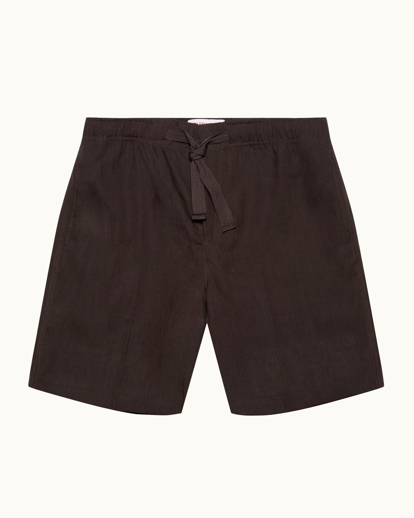 Brown shorts with a tie waist on a white background