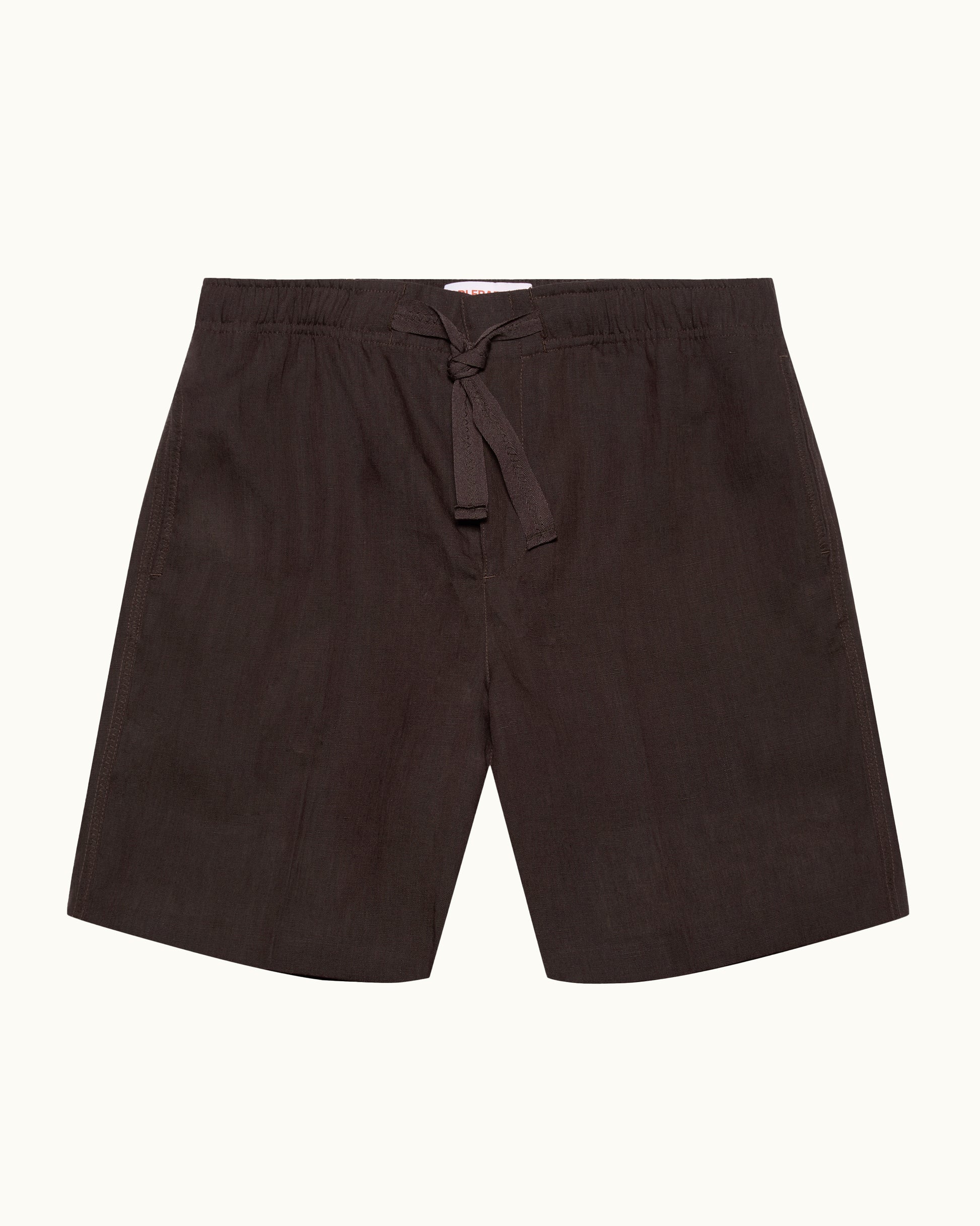 Brown shorts with a tie waist on a white background