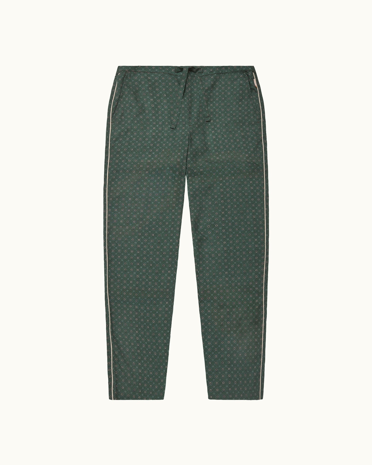 Green pants with a subtle pattern on a white background