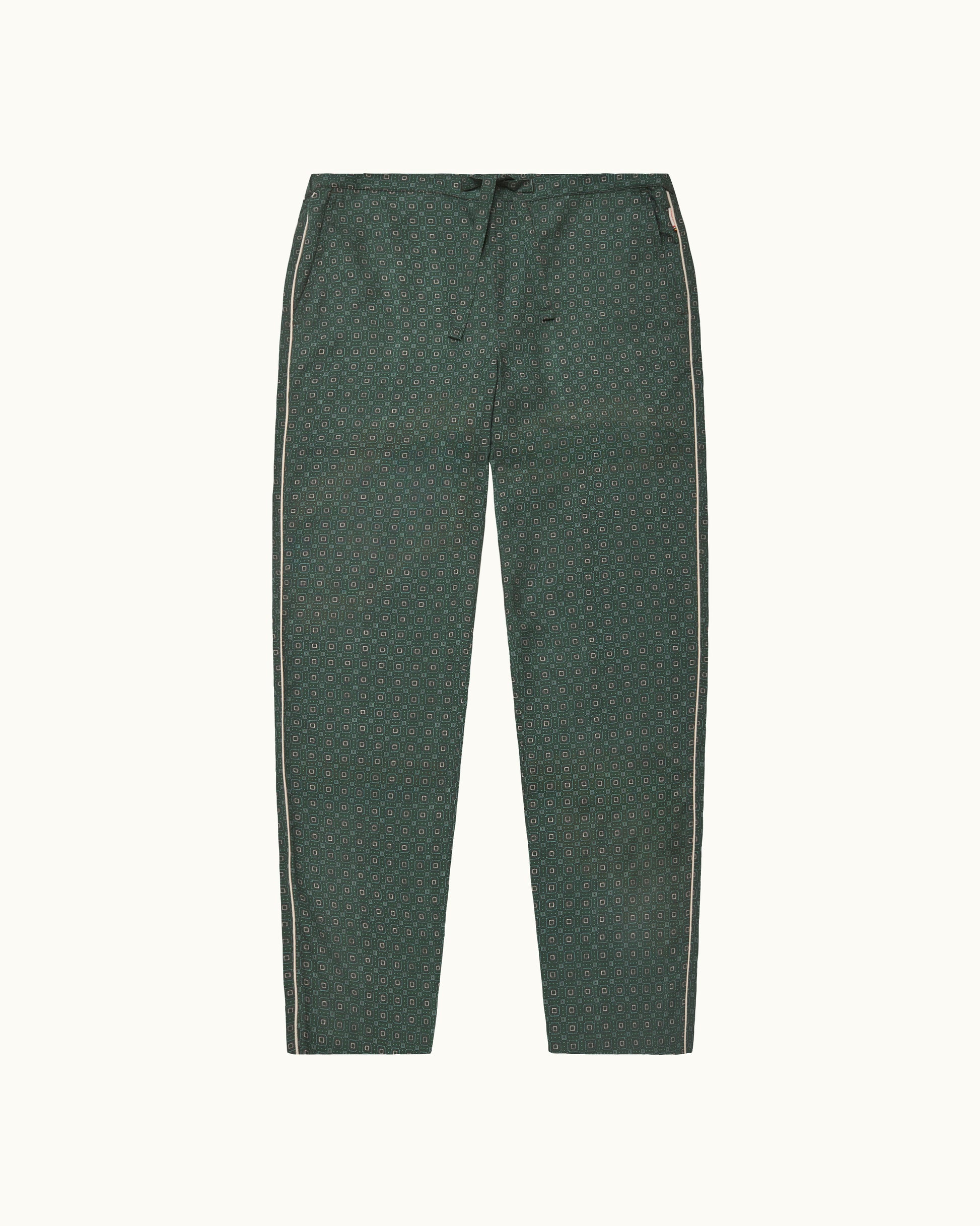 Green pants with a subtle pattern on a white background