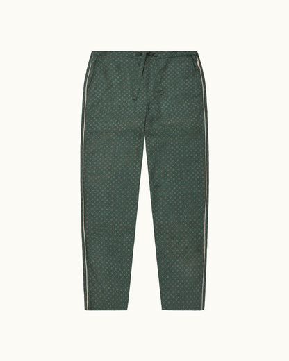 Green pants with a subtle pattern on a white background