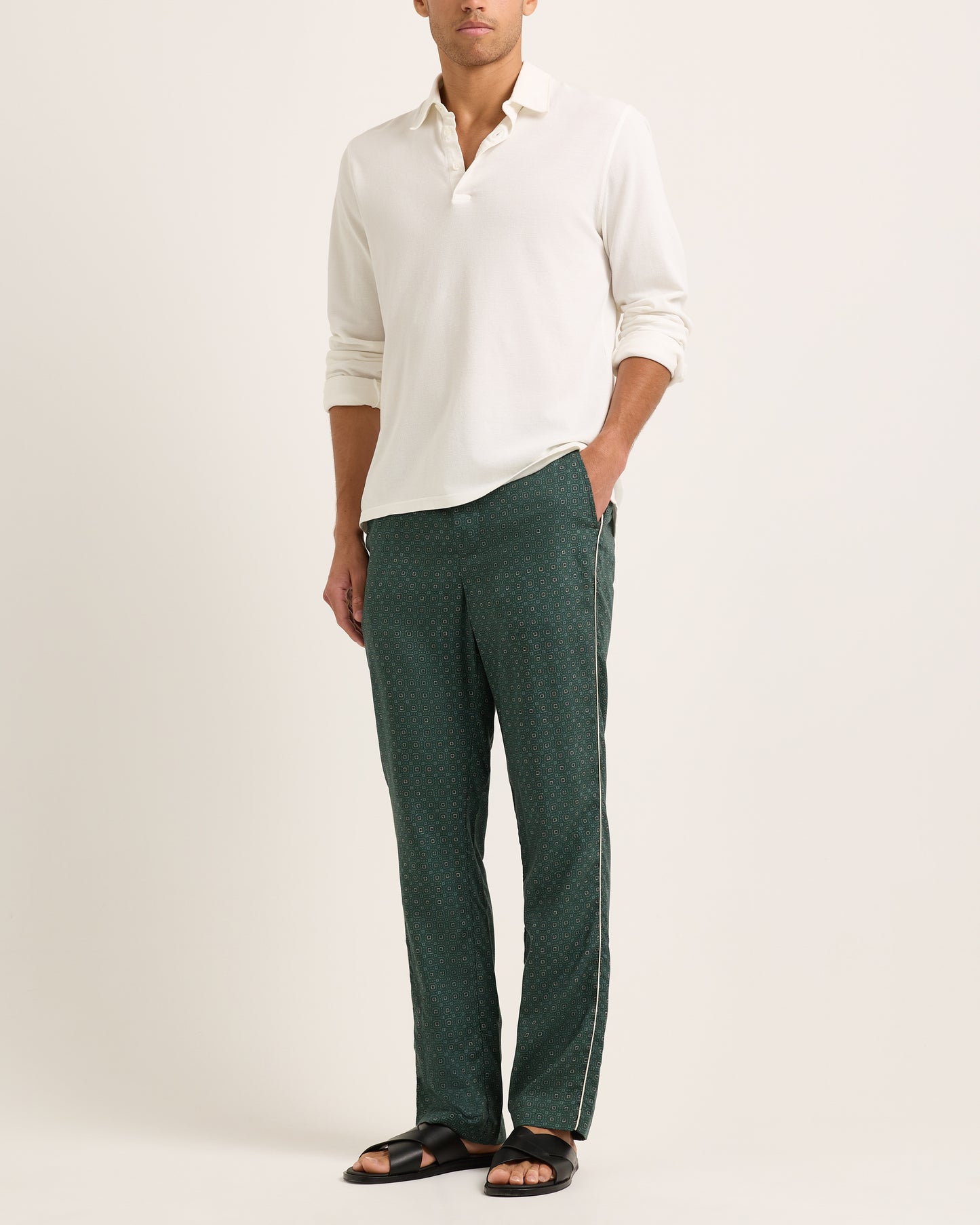 Alfred - Relaxed Fit Trouser in Tarragon Green Model Front View