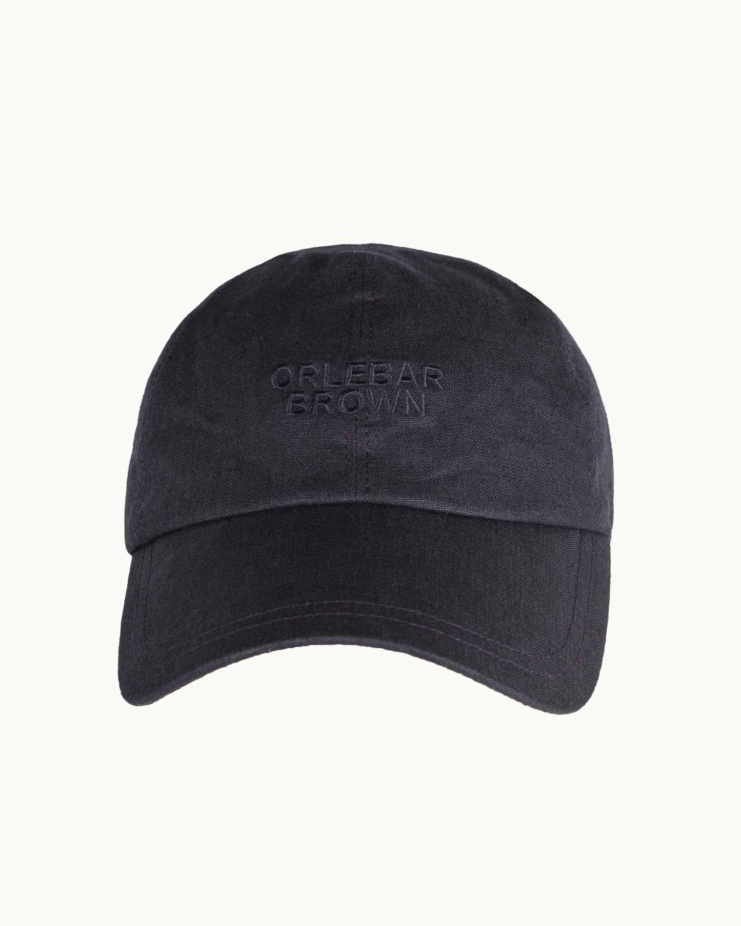 Black cap with 'Orlebar Brown' branding on a white background