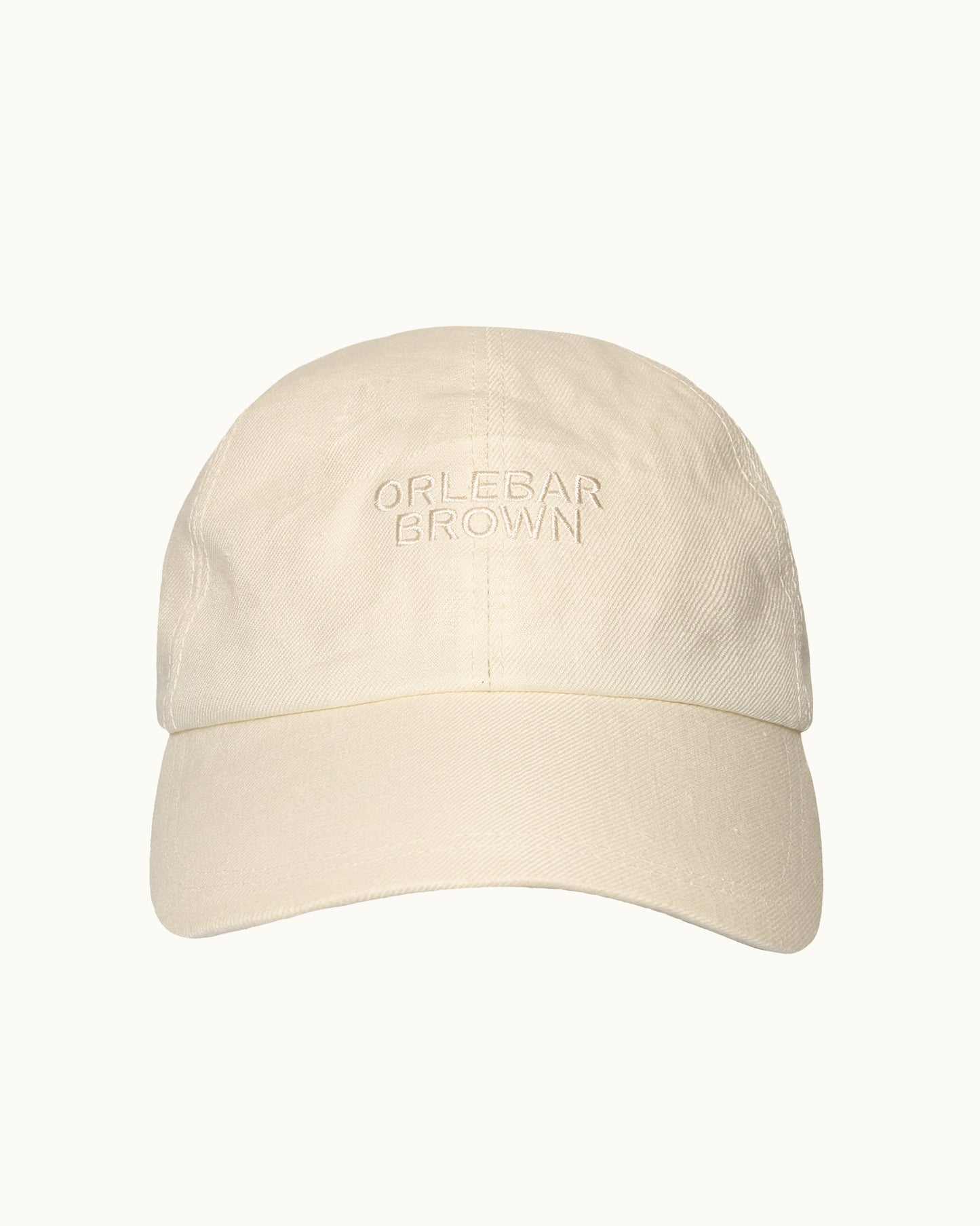 Light beige cap with 'Orlebar Brown' logo on front