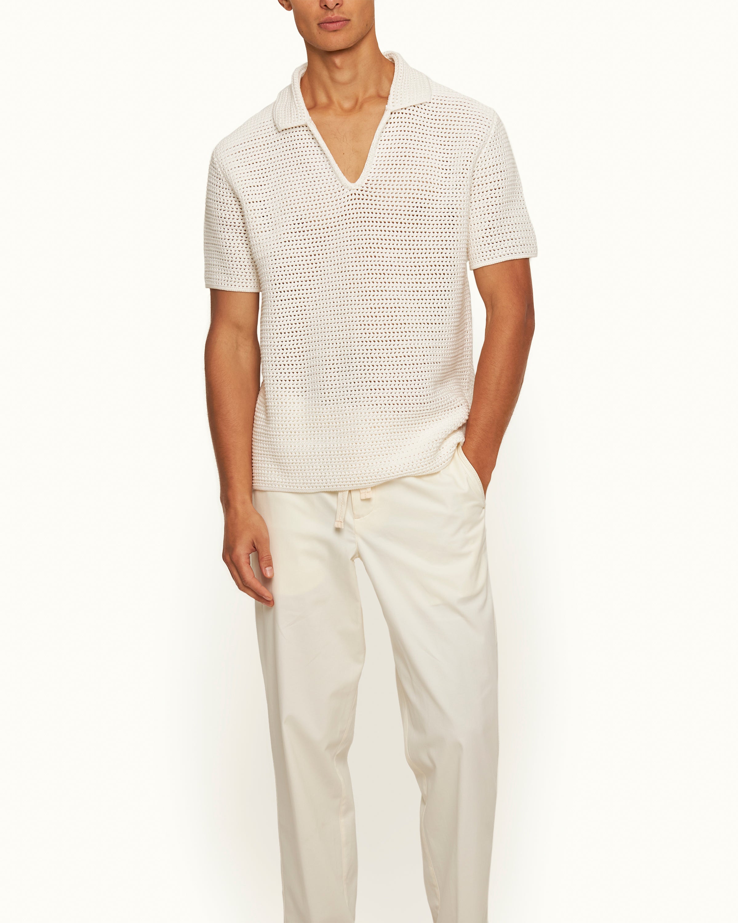 Orlebar Brown | Sea Mist Crochet Effect Organic Cotton Polo Shirt