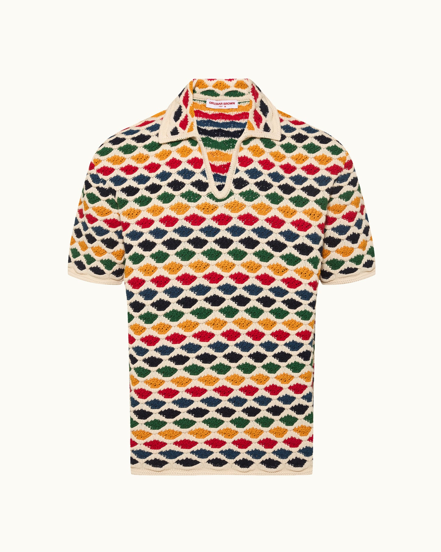 Colorful patterned polo shirt on a white background