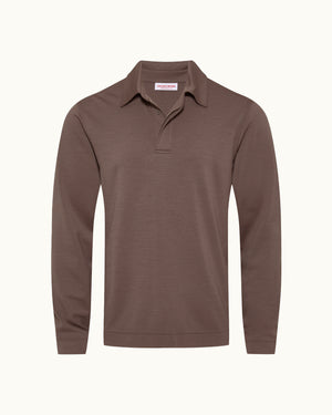 Brown long sleeve polo shirt sweatshirt on a plain background