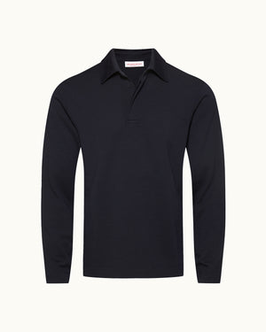 Ben Merino - Relaxed-fit Merino Jersey Polo in Night Iris Front View