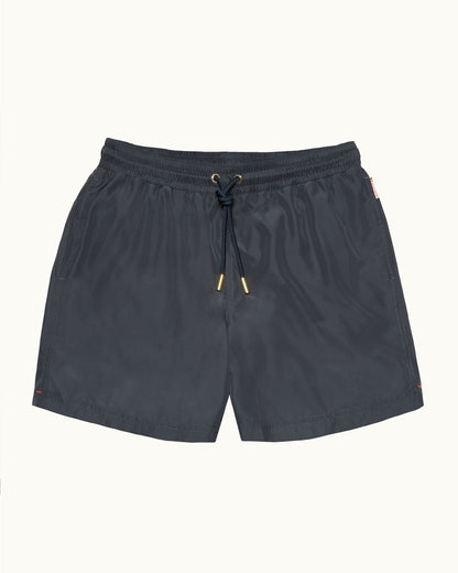 Grey shorts with a drawstring on a white background