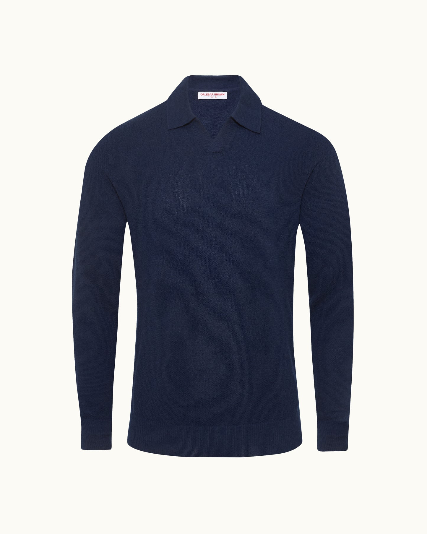 Navy long-sleeve polo shirt on a white background