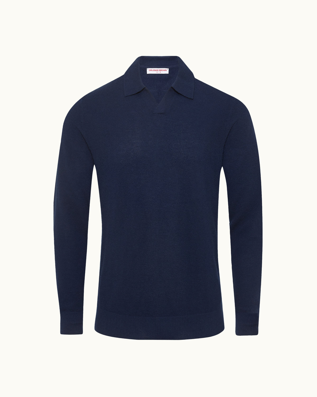 Navy long-sleeve polo shirt on a white background
