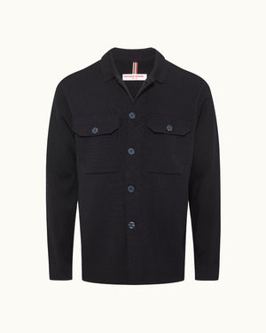 Brigg Merino - Milano Stitch Merino Knit Overshirt in Night Iris Front View